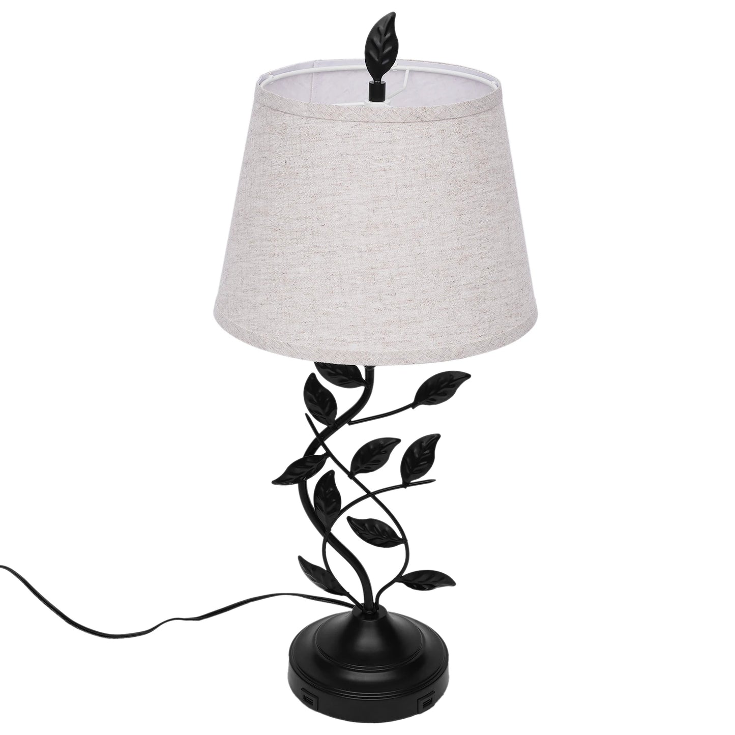 Table Lamp With Dual USB Ports, Iron And Linen Finish, Eye Friendly Soft Light For Nursery Bedroom Living Room