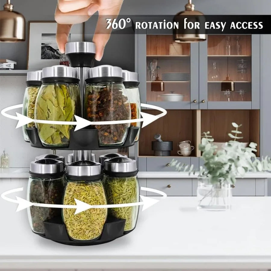 Rotating Spice Rack For 12 Glass Jars Countertop Organize