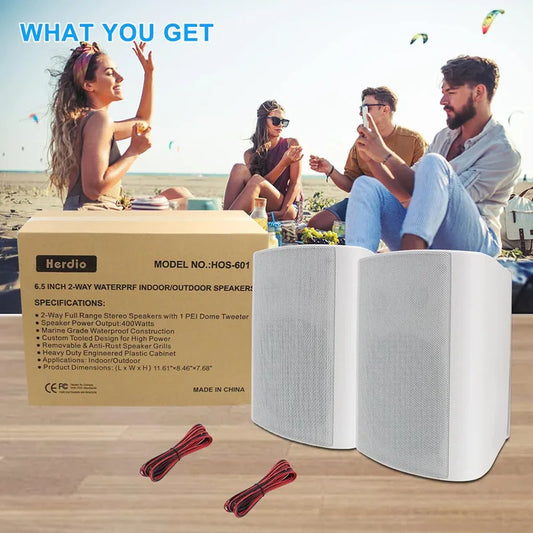 Herdio Outdoor Wired Waterproof Wall Mount Speakers Pair 400W