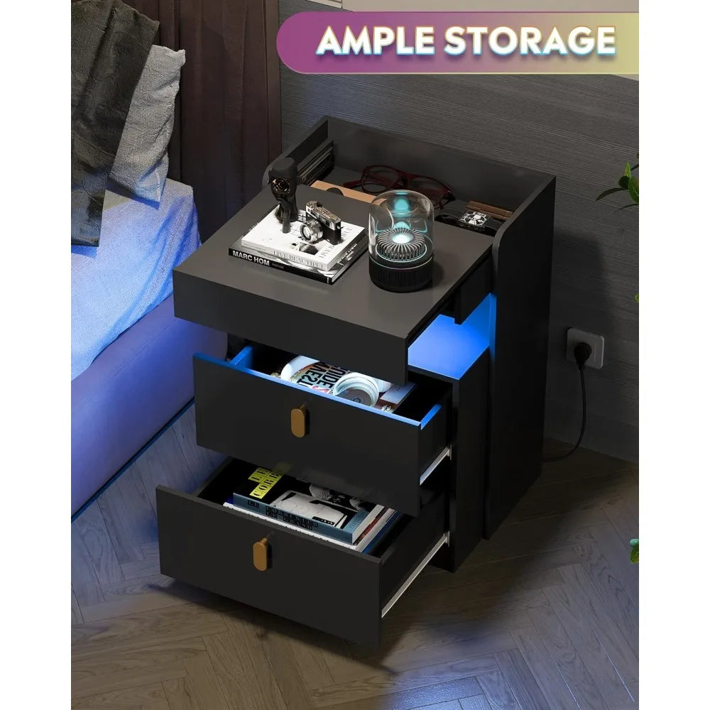 Nightstand With Charging Station And LED Mood Lighting With Mobile App Control And Customization