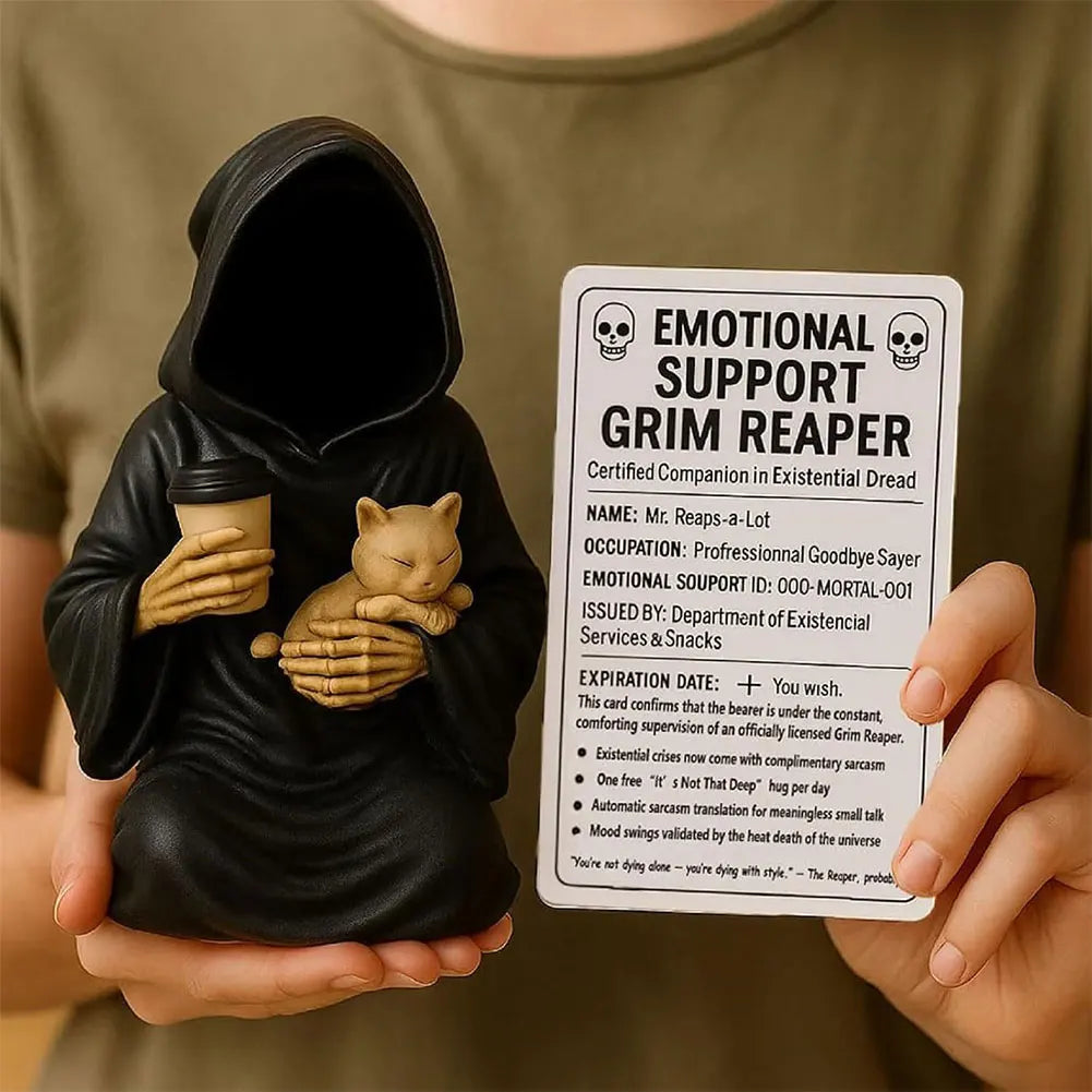 Grim Reaper Resin Figurine Handcrafted Emotional Support Cat CovenantedCompanionGothic