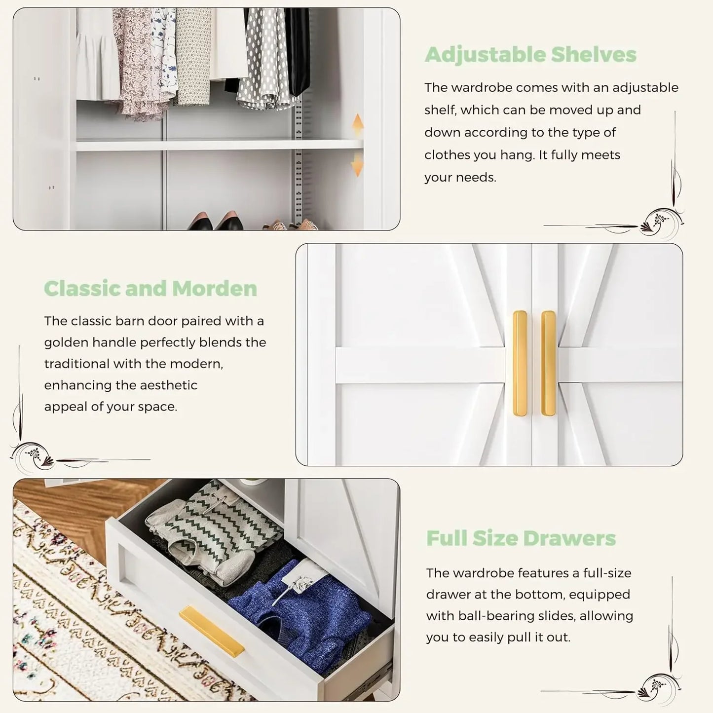 XMSJ Farmhouse Metal Wardrobe Closet With Barn Doors For Modern Organization And Flexible Storage