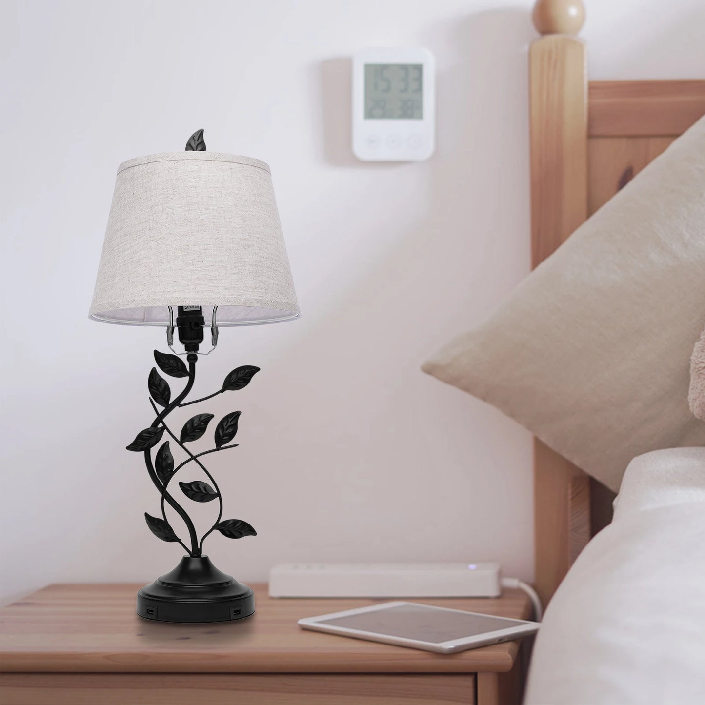 Table Lamp With Dual USB Ports, Iron And Linen Finish, Eye Friendly Soft Light For Nursery Bedroom Living Room