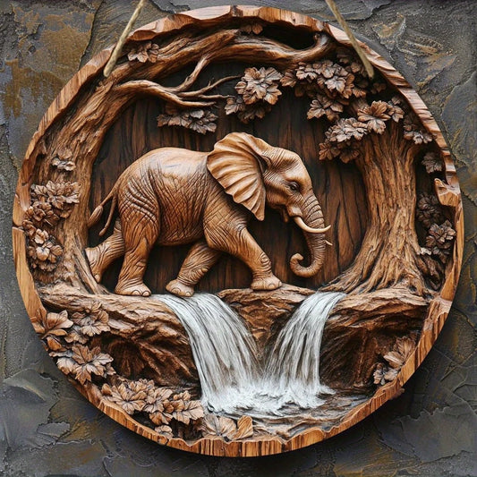 2D Wood Elephant Round Bar Sign