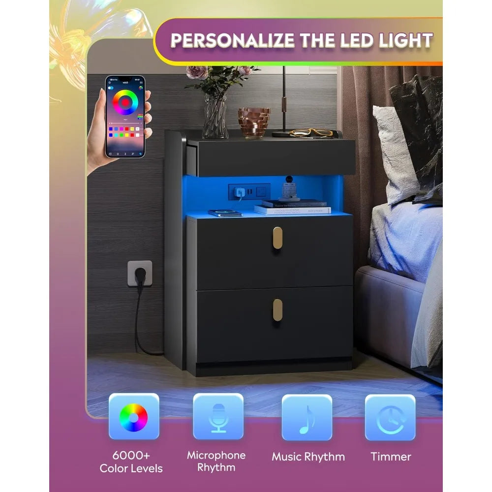 Nightstand With Charging Station And LED Mood Lighting With Mobile App Control And Customization