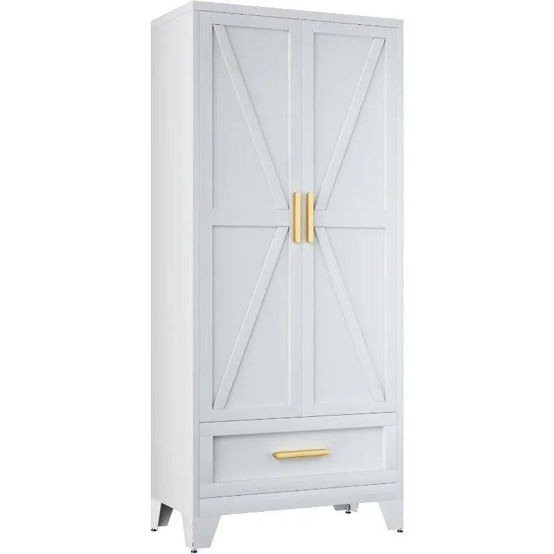 XMSJ Farmhouse Metal Wardrobe Closet With Barn Doors For Modern Organization And Flexible Storage