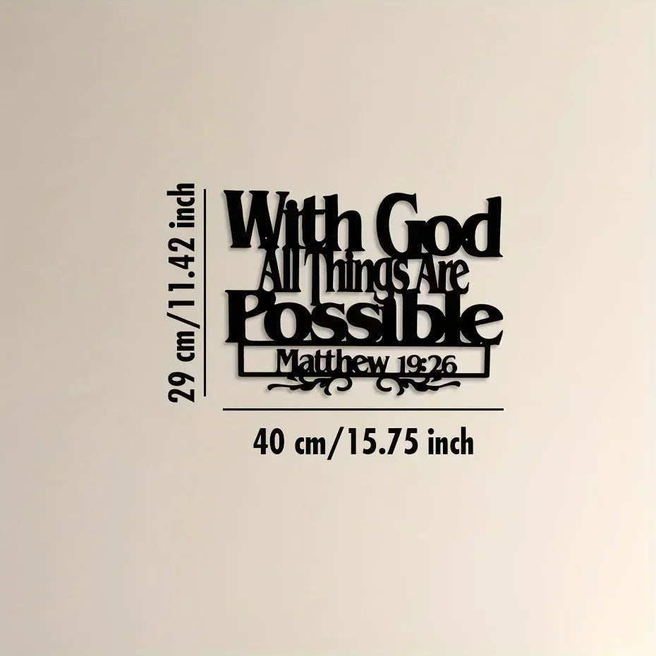 Matthew 19 26 Verse Inspirational Blessings Metal Wall Art