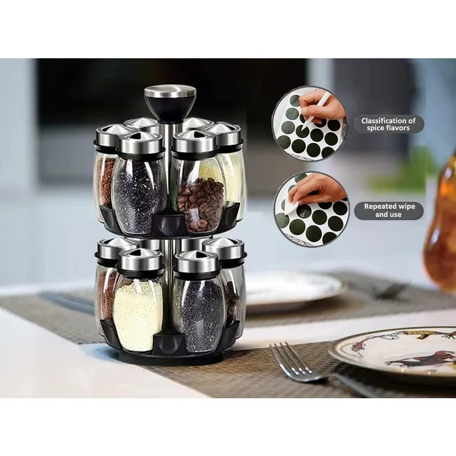 Rotating Spice Rack For 12 Glass Jars Countertop Organize