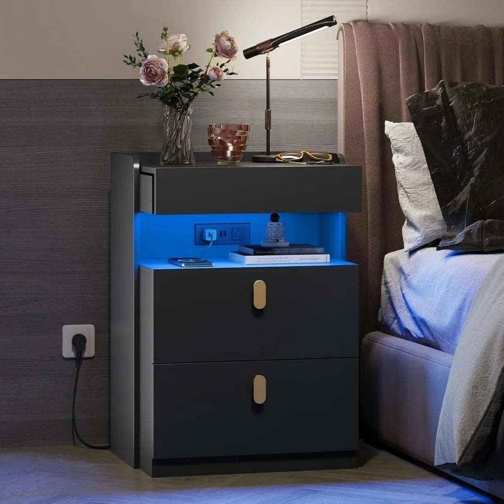 Nightstand With Charging Station And LED Mood Lighting With Mobile App Control And Customization