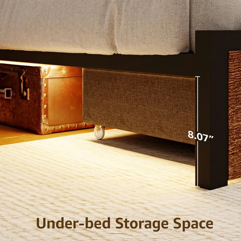 RBXC Velvet Platform Bed Frame With Multifunctional Storage AmbientLightingSystem