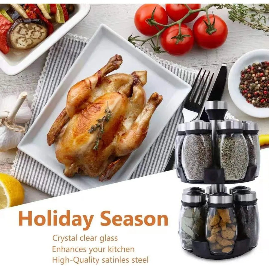 Rotating Spice Rack For 12 Glass Jars Countertop Organize