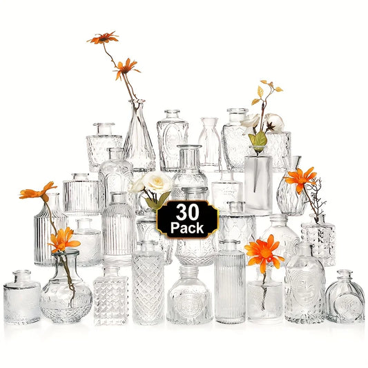 30 Piece Mini Glass Bud Vase Set For Weddings Centerpieces