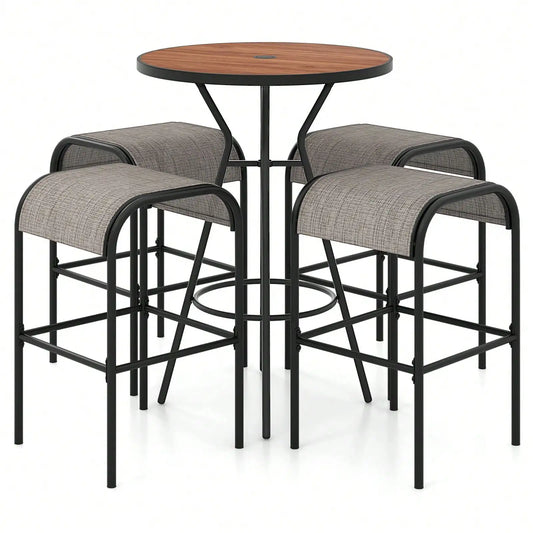 FivePiece WeatherResistant PatioFurniture MetalBistro Set With Round Table Umbrella Hole
