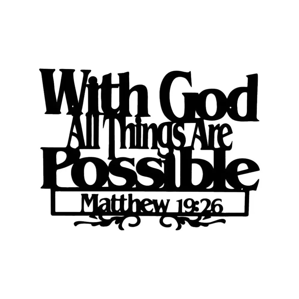 Matthew 19 26 Verse Inspirational Blessings Metal Wall Art