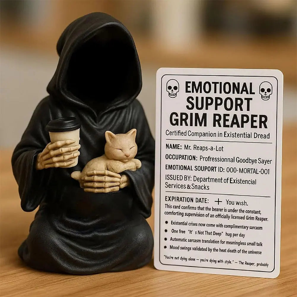 Grim Reaper Resin Figurine Handcrafted Emotional Support Cat CovenantedCompanionGothic