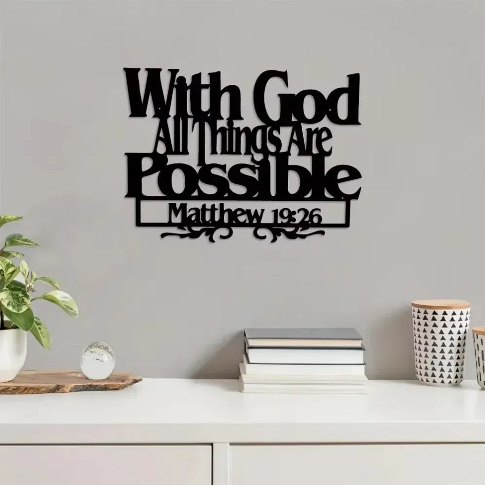 Matthew 19 26 Verse Inspirational Blessings Metal Wall Art