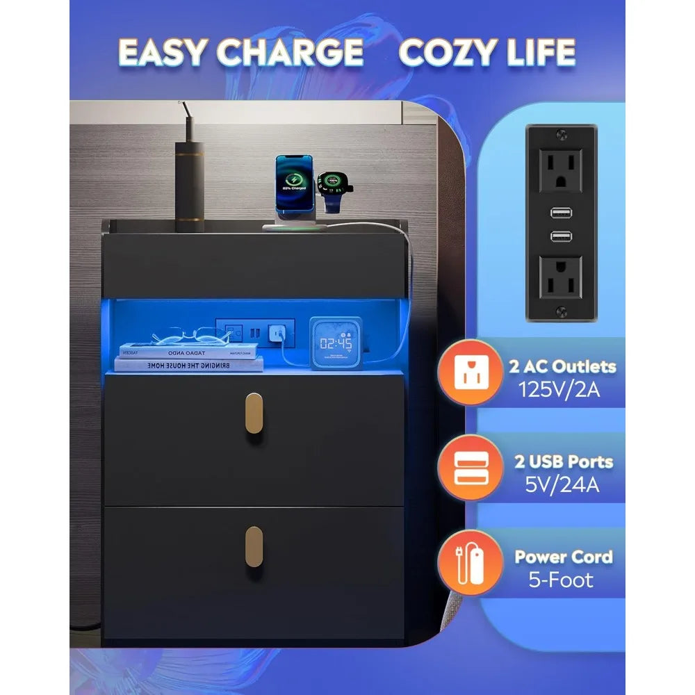 Nightstand With Charging Station And LED Mood Lighting With Mobile App Control And Customization