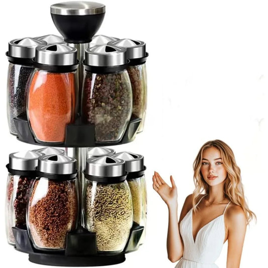 Rotating Spice Rack For 12 Glass Jars Countertop Organize