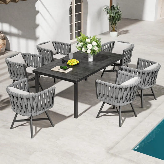 Outdoor 7-Piece Dining Set With Rectangular Table And Wicker Chairs