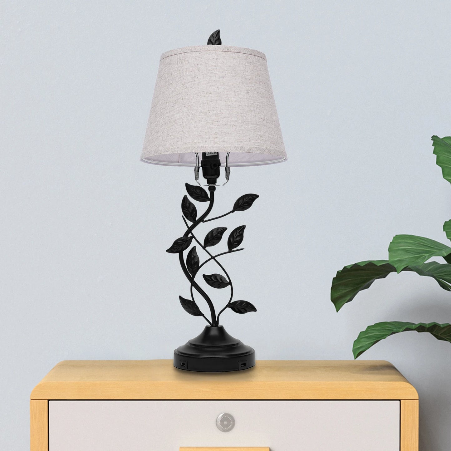 Table Lamp With Dual USB Ports, Iron And Linen Finish, Eye Friendly Soft Light For Nursery Bedroom Living Room